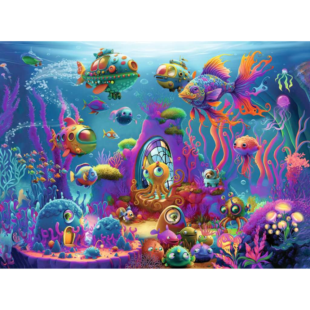 Ravensburger Alien Ocean children's puzzle with 150 XXL pieces, colorful underwater alien scene for kids to assemble.
