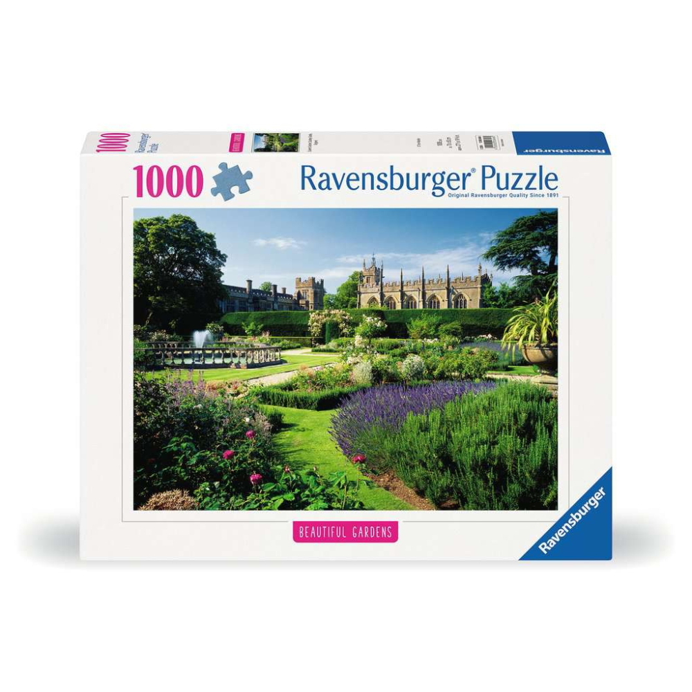 Ravensburger Beautiful Gardens Sudeley Garden adult puzzle box featuring a vibrant garden scene and intricate puzzle artwork.
