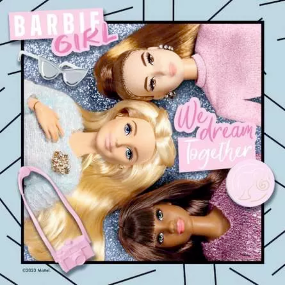 Ravensburger Barbie adult puzzle featuring a colorful, detailed Barbie-themed design on assembled puzzle pieces.