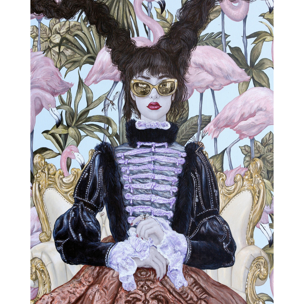 Carlos Gámez de Francisco: Girl with Pink Flamingos - Thirsty Meeples