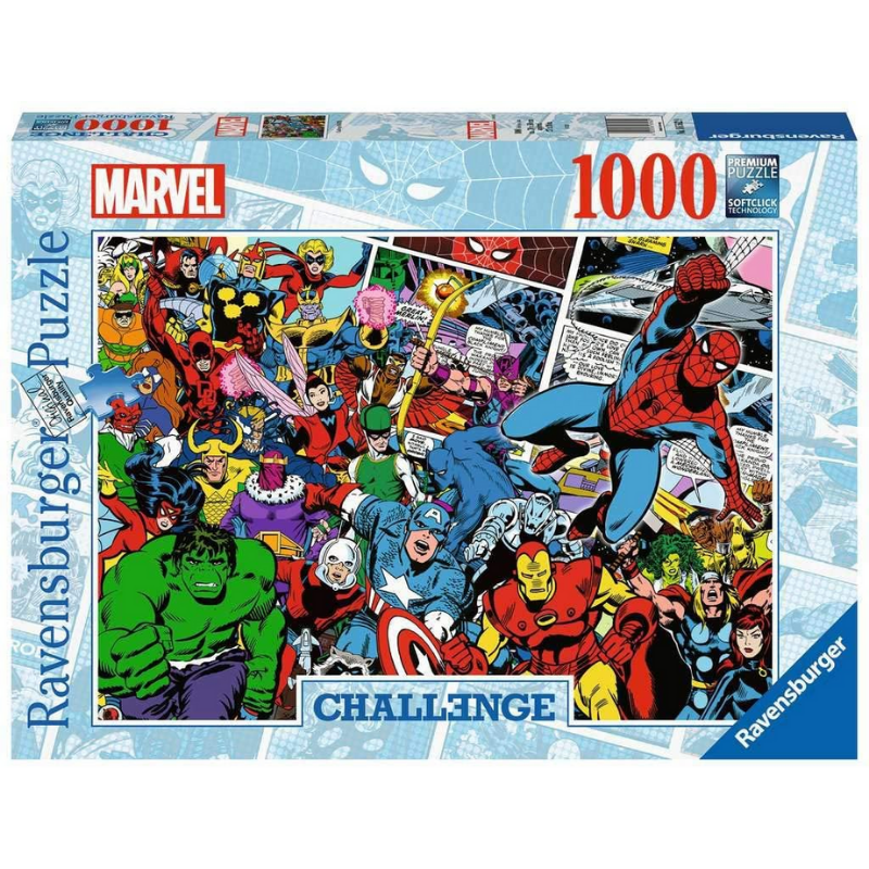 Adult Marvel Avengers puzzle by Ravensburger featuring a colorful superhero scene for challenging assembly.