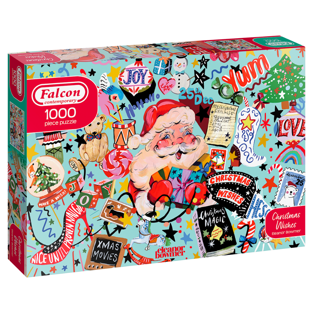 Falcon de Luxe Christmas Wishes adult puzzle featuring festive holiday imagery and intricate puzzle pieces.