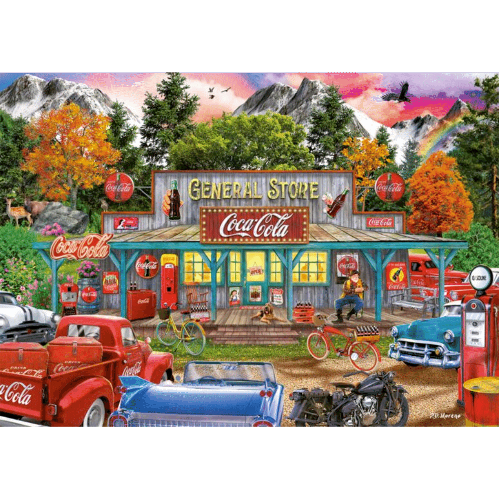 Adult Coca Cola store puzzle by Schmidt featuring a colorful Coca Cola store scene, 1000-piece jigsaw for collectors and enthusiasts.