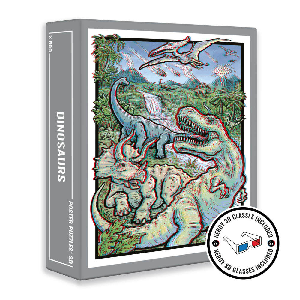 Adult dinosaur 3D jigsaw puzzle by Cloudberries featuring realistic dinosaur models and interlocking pieces.