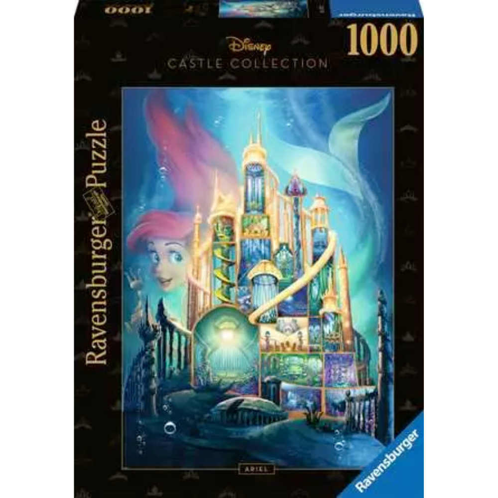Ravensburger Disney Castle Collection Ariel adult puzzle featuring a detailed image of Ariel from Disney's castle scene, 1000 pieces.