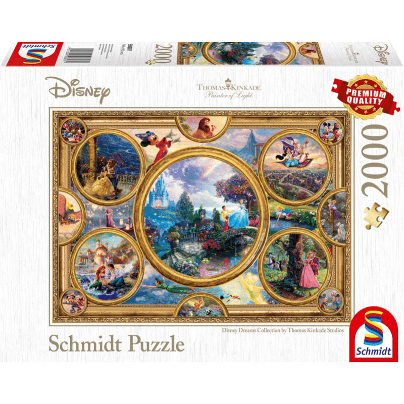 Adult puzzle from Thomas Kinkade Disney Dreams Collection by Schmidt featuring a colorful, detailed Disney-themed scenic artwork.