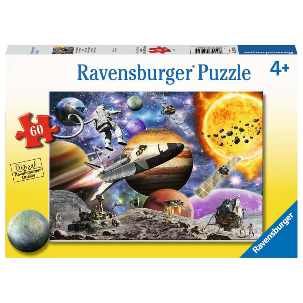 Children's Ravensburger Explore Space puzzle with 60 pieces featuring a colorful space exploration scene.