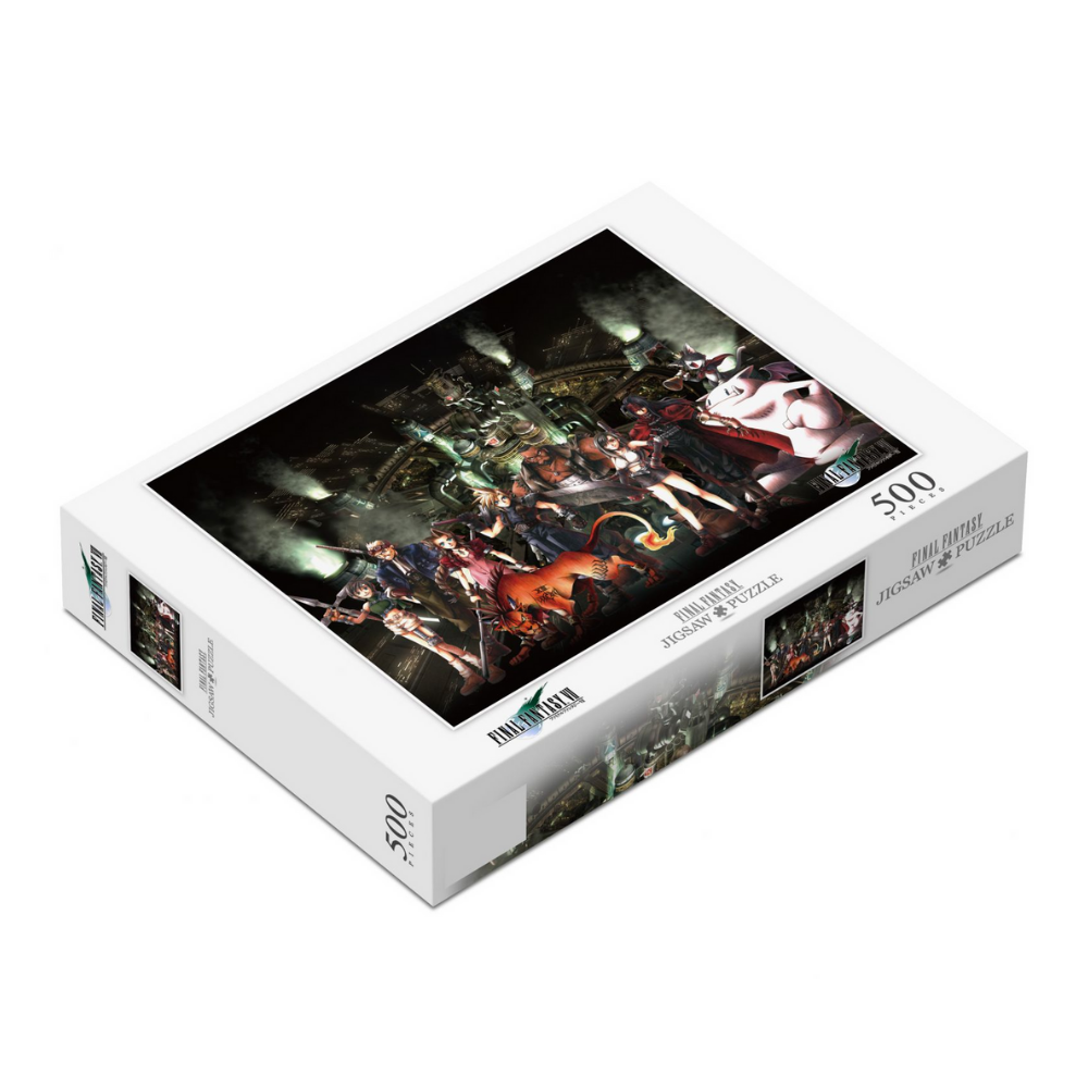 Adult puzzle featuring artwork from Final Fantasy VII by Square Enix, with detailed game-themed imagery and vibrant colors.