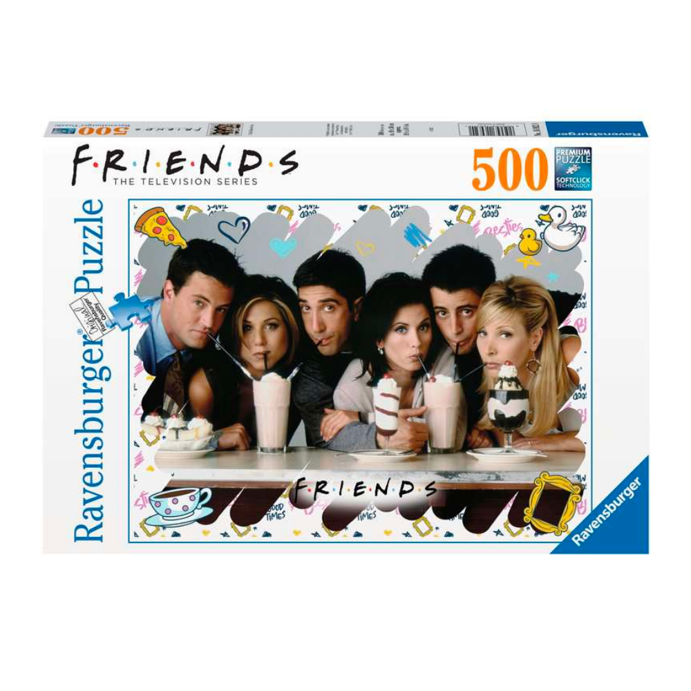 Ravensburger adult puzzle featuring Friends TV show's "I'll Be There For You" logo and colorful design.