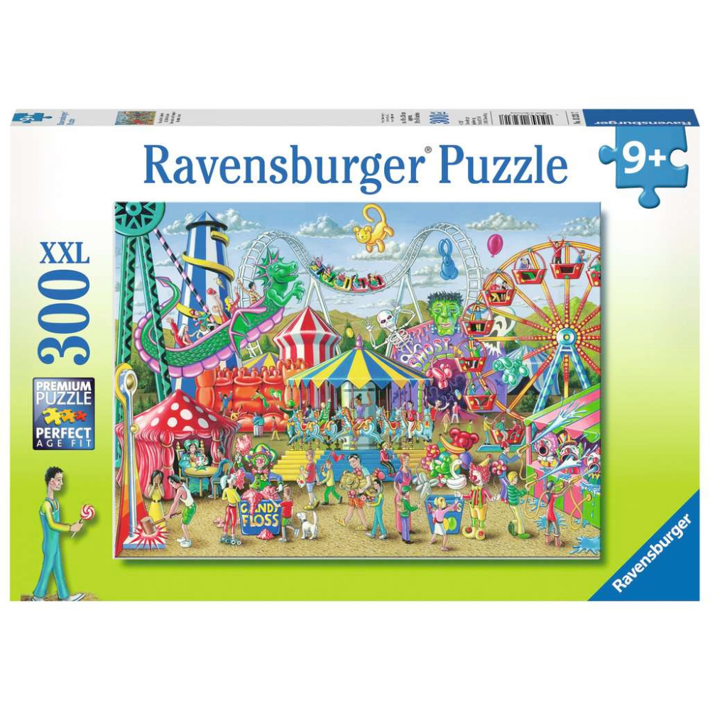 Ravensburger children's puzzle titled Fun at The Carnival featuring colorful carnival scene with rides and attractions.