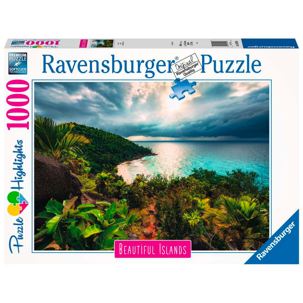 Ravensburger Hawaiian Heaven adult puzzle featuring vibrant tropical island scenery and colorful Hawaiian-inspired design.