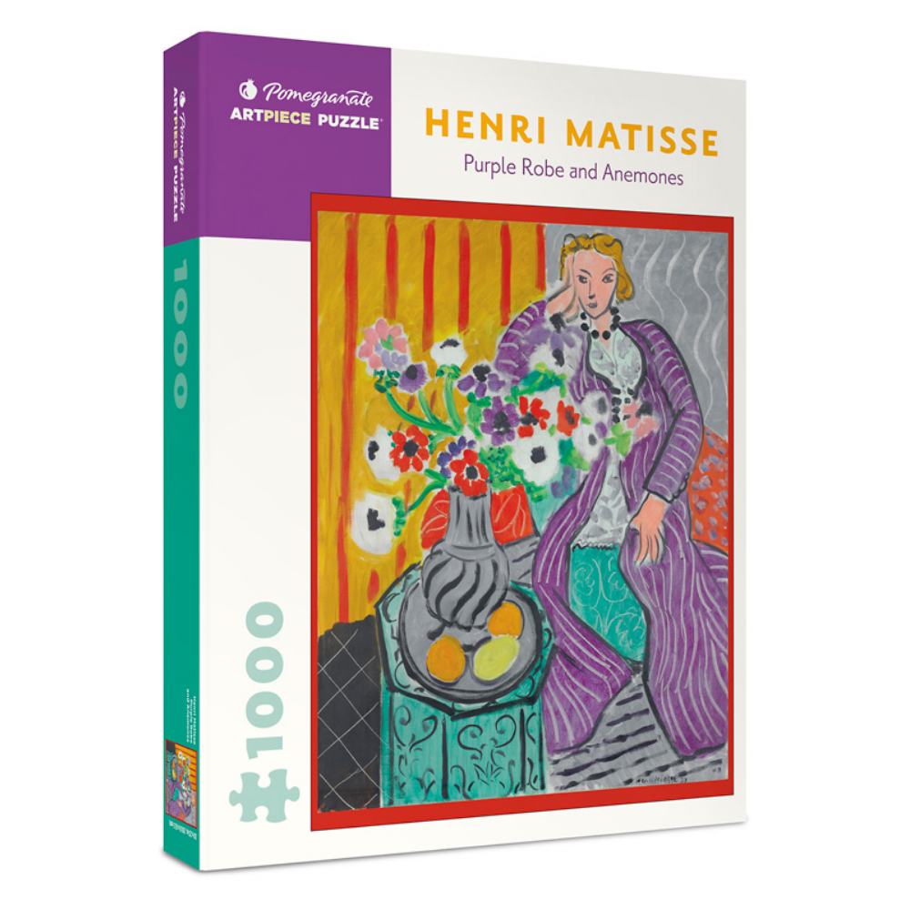 Adult puzzle featuring Henri Matisse's "Purple Robe and Anemones" artwork, showcasing vibrant floral and fabric details.
