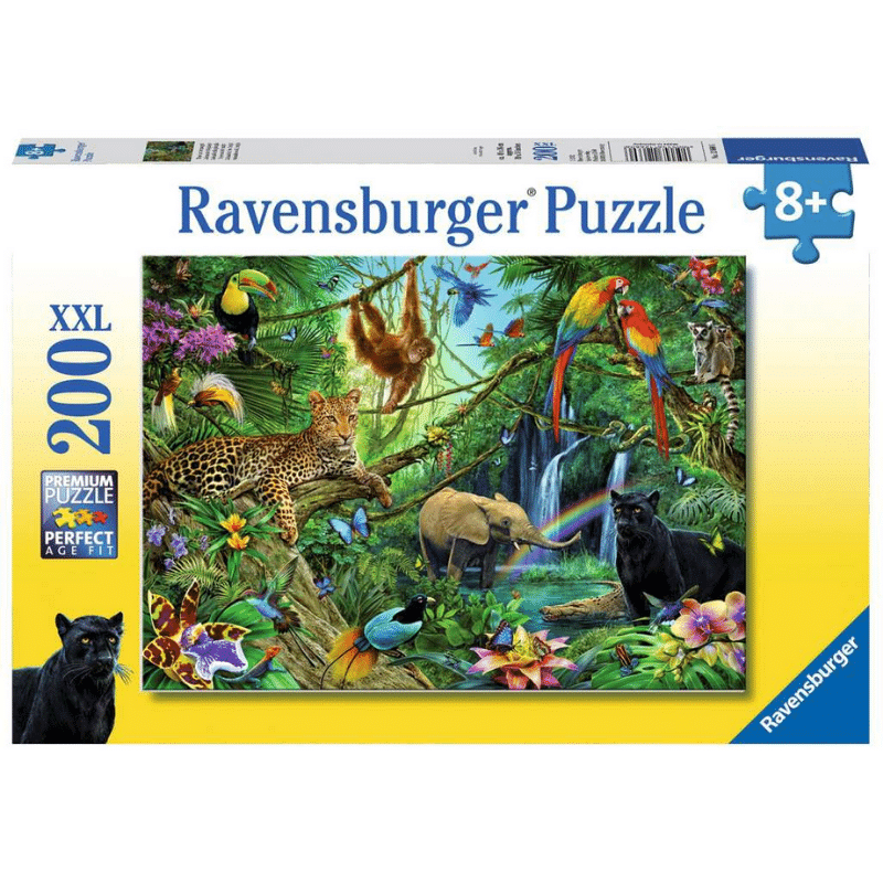 Colorful Ravensburger Jungle Children's Puzzle featuring vibrant jungle animals and lush foliage for kids' play and learning.