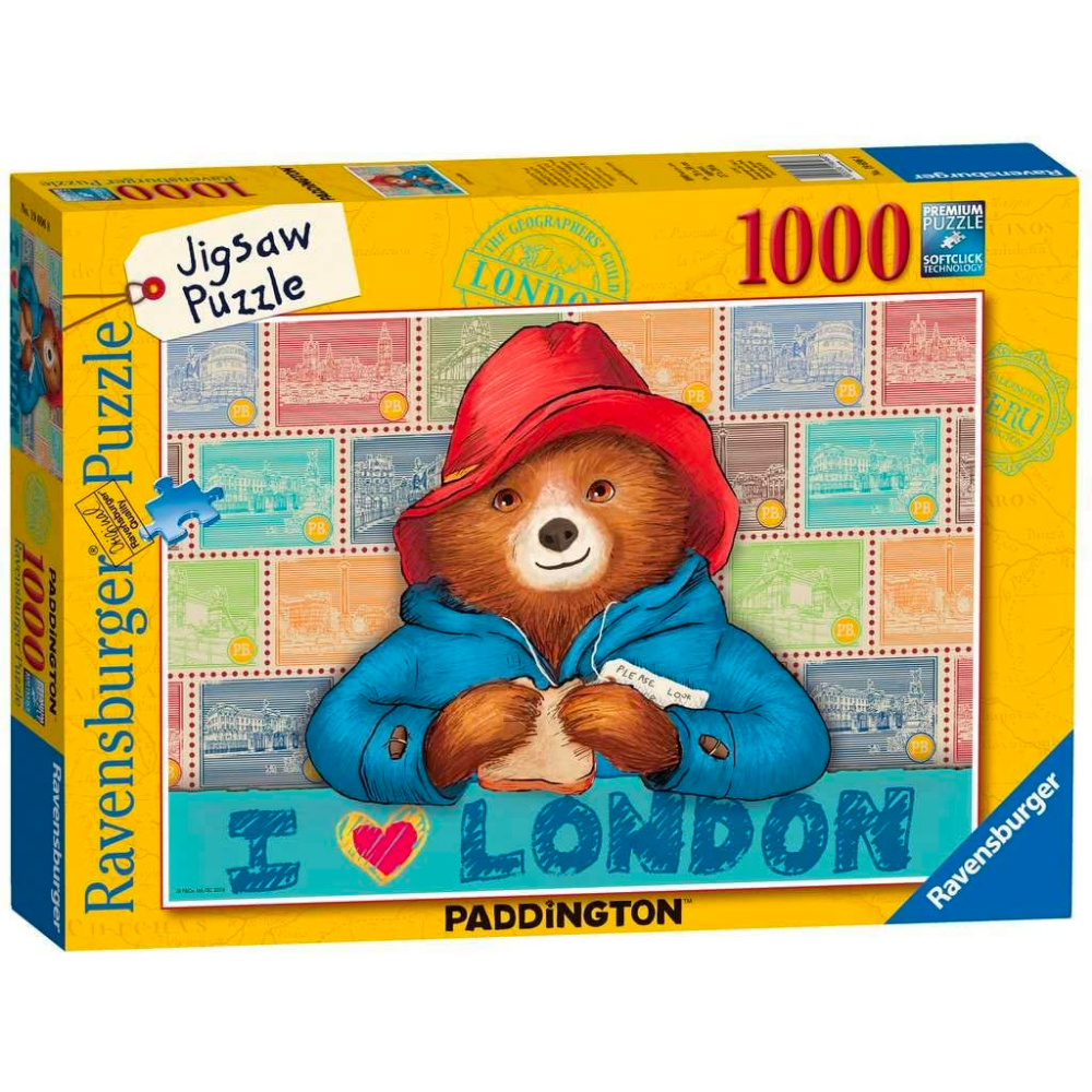 Ravensburger Paddington Bear adult puzzle featuring a colorful illustration of Paddington in a charming scene.