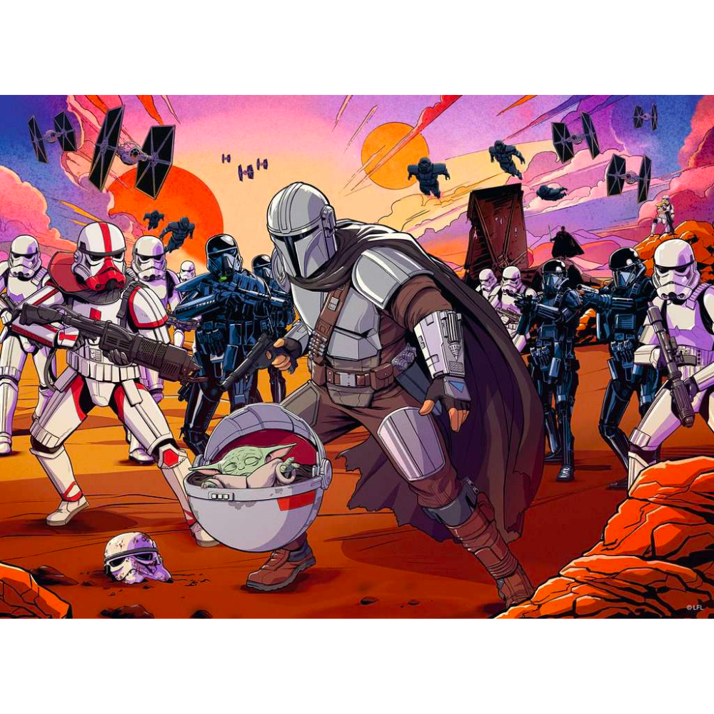 Ravensburger Star Wars The Mandalorian face-off children's puzzle featuring characters from the popular sci-fi series.
