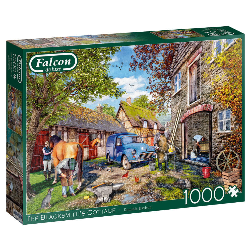 Falcon de luxe adult puzzle featuring The Blacksmith’s Cottage with detailed, colorful cottage scene and intricate artwork.