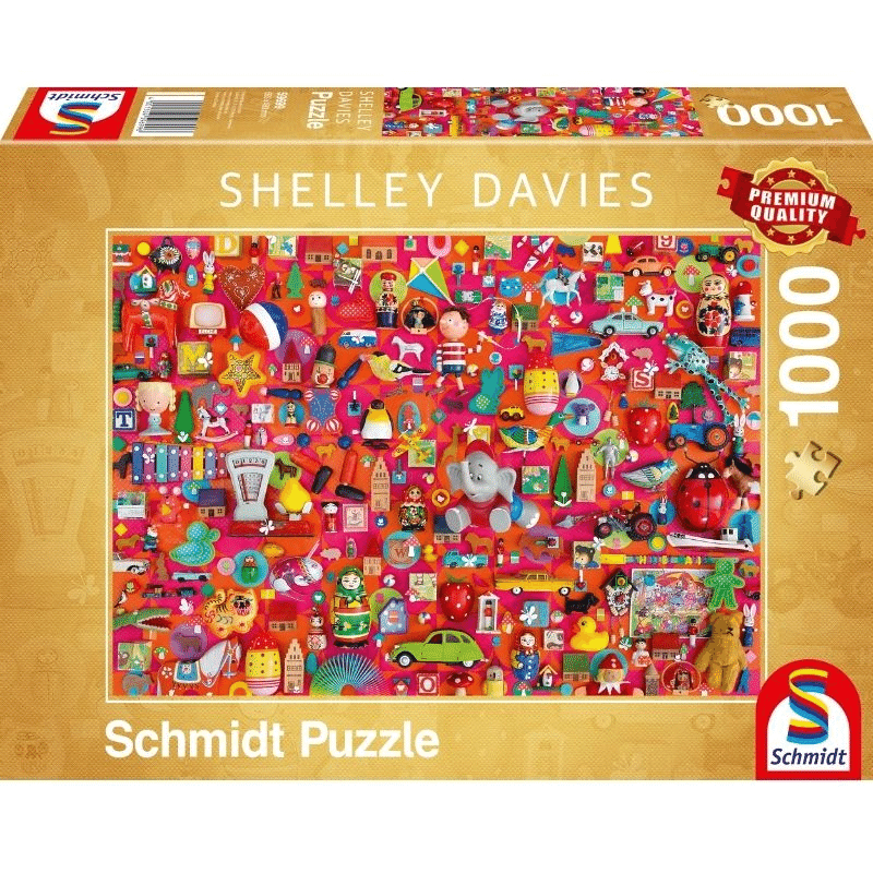 Vintage Schmidt adult puzzle featuring colorful vintage toys and nostalgic imagery for puzzle enthusiasts.