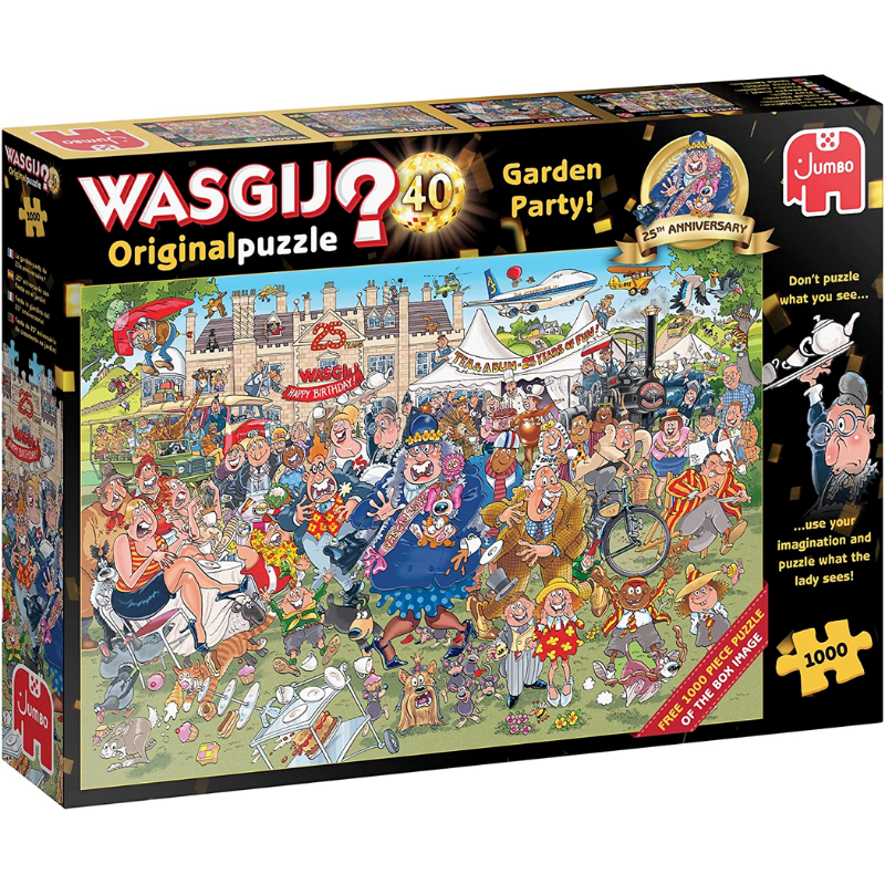 Adult jigsaw puzzle by Wasgij, original 40 Garden Party! featuring a colorful garden scene with people enjoying a sunny outdoor party.