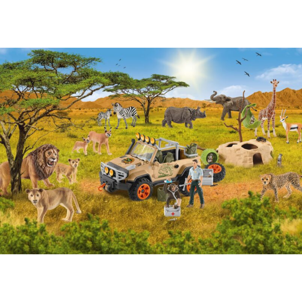 Children's wildlife puzzle by Schmidt featuring animals in the savannah, with a colorful scene of lions, elephants, and zebras.