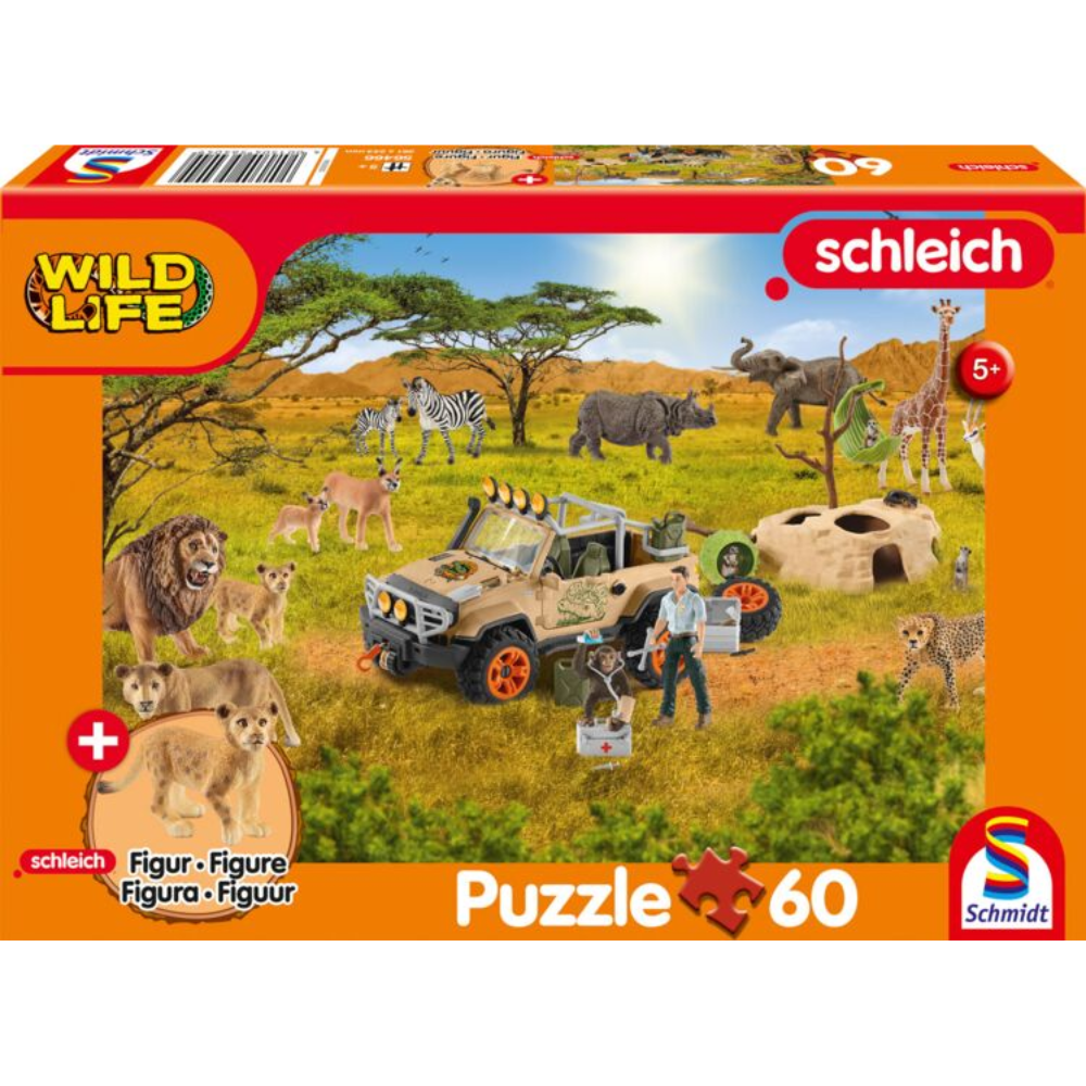 Children's wildlife puzzle by Schmidt featuring animals in the savannah with 60 pieces, ideal for young puzzle enthusiasts.