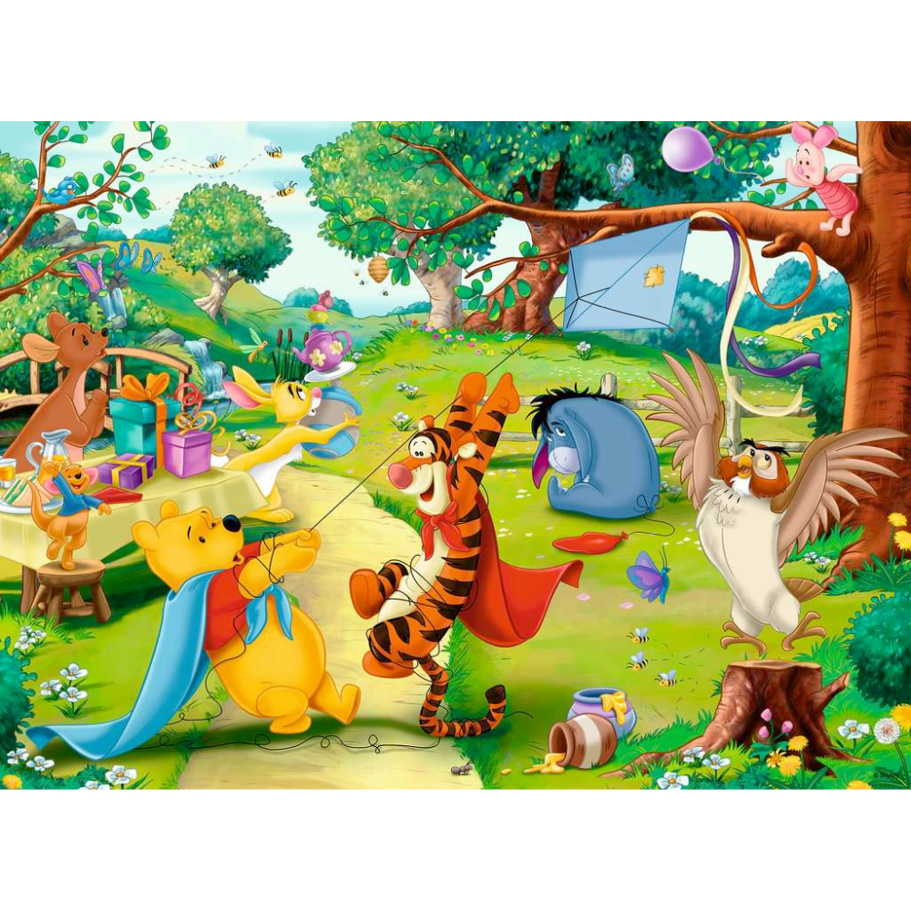 Ravensburger Winnie the Pooh children's 100-piece XXL puzzle featuring colorful Pooh bear and friends in a playful scene.