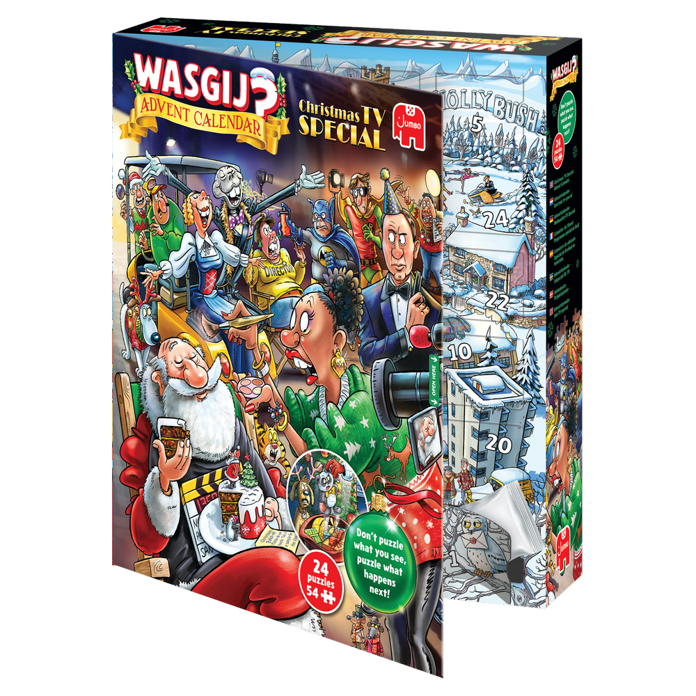 Wasgij Advent Calendar Christmas TV Special box open showing numbered doors