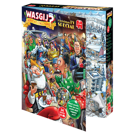 Wasgij Advent Calendar Christmas TV Special box open showing numbered doors