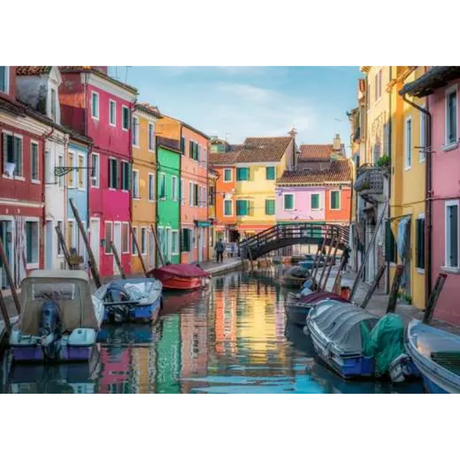 Ravensburger Burano Italy adult 1000-piece puzzle showing colorful Venetian houses and canals in vibrant detail