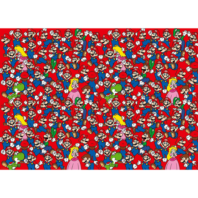 Adult puzzle featuring Challenge: Super Mario by Ravensburger, showing colorful Mario-themed puzzle pieces and vibrant game imagery.