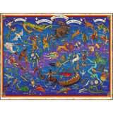 Ravensburger adult puzzle featuring a detailed constellation map with stars and celestial patterns on a dark background.