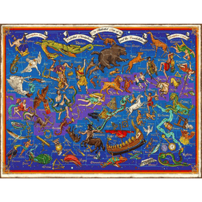 Ravensburger adult puzzle featuring a detailed constellation map with stars and celestial patterns on a dark background.