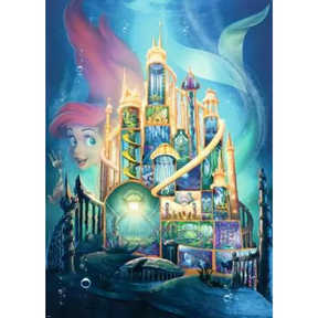 Ravensburger Disney Castle Collection Ariel 1000-piece adult puzzle featuring an image of Ariel from The Little Mermaid with vibrant colors.