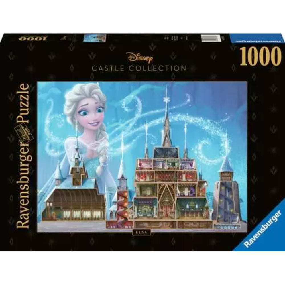 Ravensburger Disney Castle Collection Elsa adult puzzle featuring a detailed image of Elsa from Frozen with 1000 puzzle pieces.
