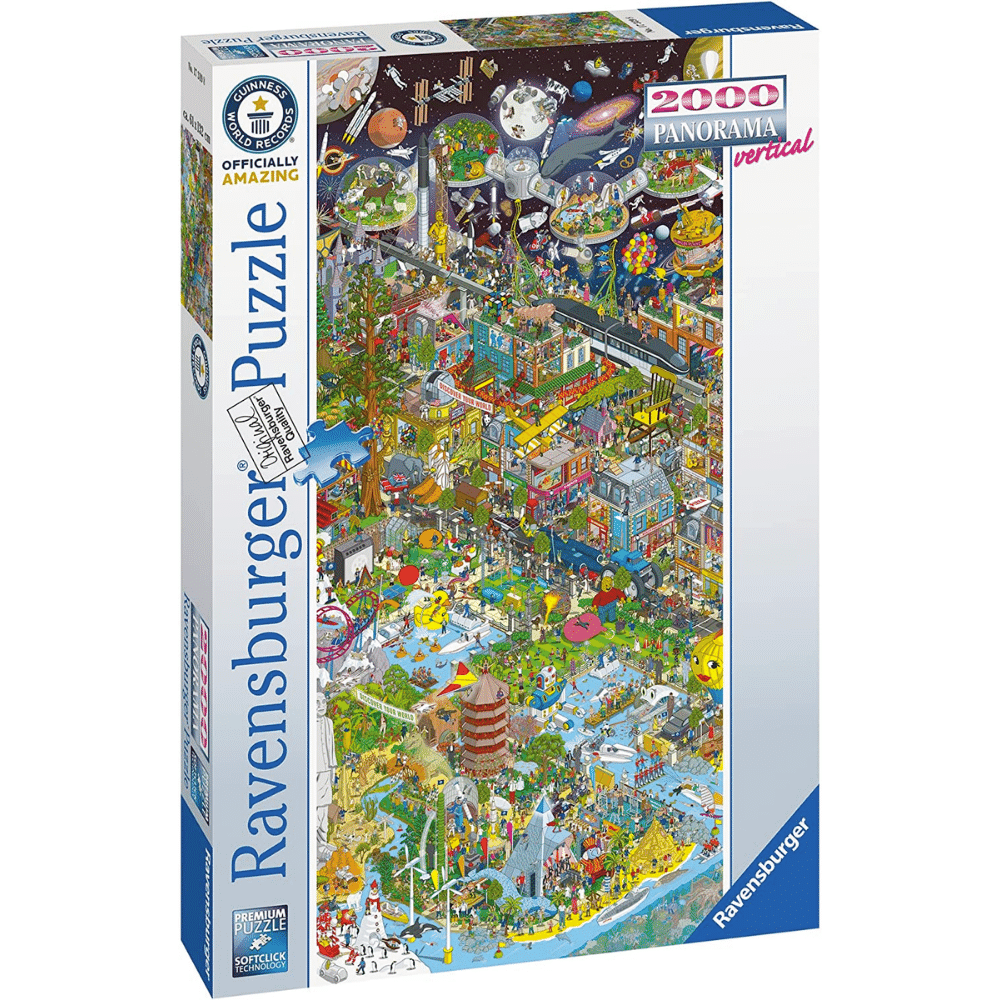 Ravensburger Guinness World Records adult puzzle featuring colorful record-breaking achievements and vibrant imagery.