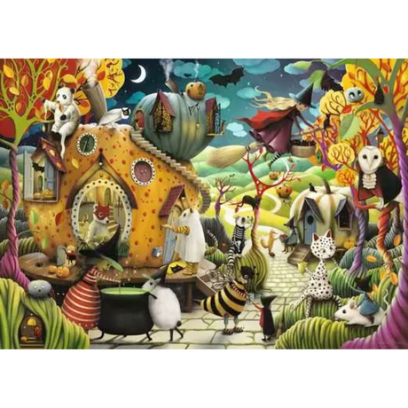 Ravensburger adult Halloween puzzle with colorful spooky scene, 1000-piece jigsaw for Halloween enthusiasts.