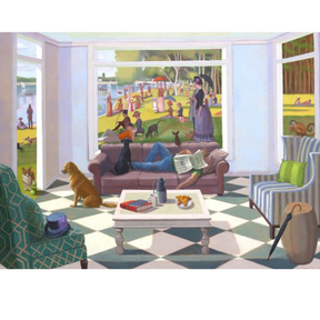 Adult puzzle titled Kathryn Freeman: The Sunday Paper by Pomegranate featuring colorful newspaper-themed artwork.