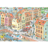 Adult puzzle titled "The Missing Piece" by Jan van Haasteren, featuring colorful, detailed puzzle pieces and artwork.