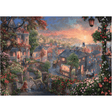 Adult puzzle featuring Thomas Kinkade's Lady and the Tramp artwork by Schmidt, showcasing a detailed image of the beloved Disney scene.