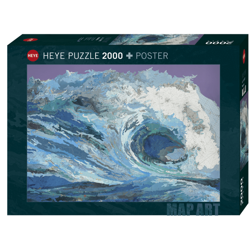 Heye Map Wave adult puzzle featuring a colorful world map with 2000 pieces, detailed geographical design and vibrant imagery.