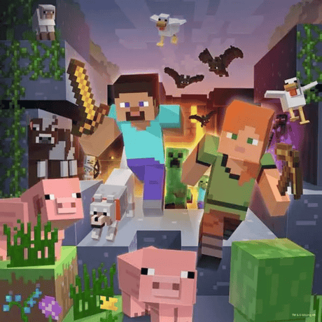 Ravensburger Minecraft Biomes children's puzzle with 49 pieces showing colorful Minecraft world scenes and biomes.