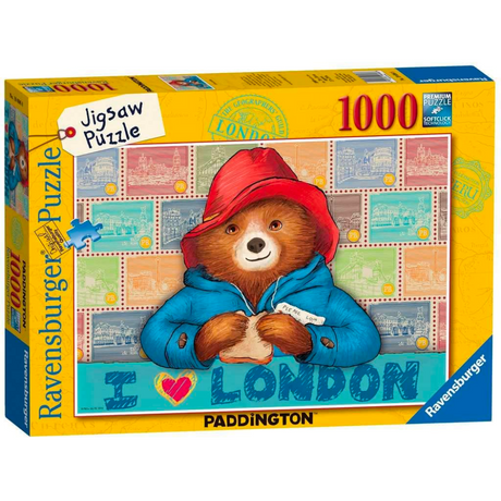 Ravensburger Paddington Bear adult puzzle featuring a colorful illustration of Paddington in a charming scene.