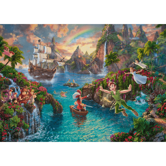 Adult puzzle by Schmidt featuring Thomas Kinkade's Peter Pan artwork, showing a colorful scene from the beloved story.
