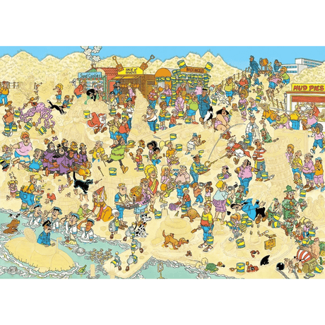 Adult sand sculpture puzzle by Jan van Haasteren featuring intricate, colorful sand art designs and detailed craftsmanship.