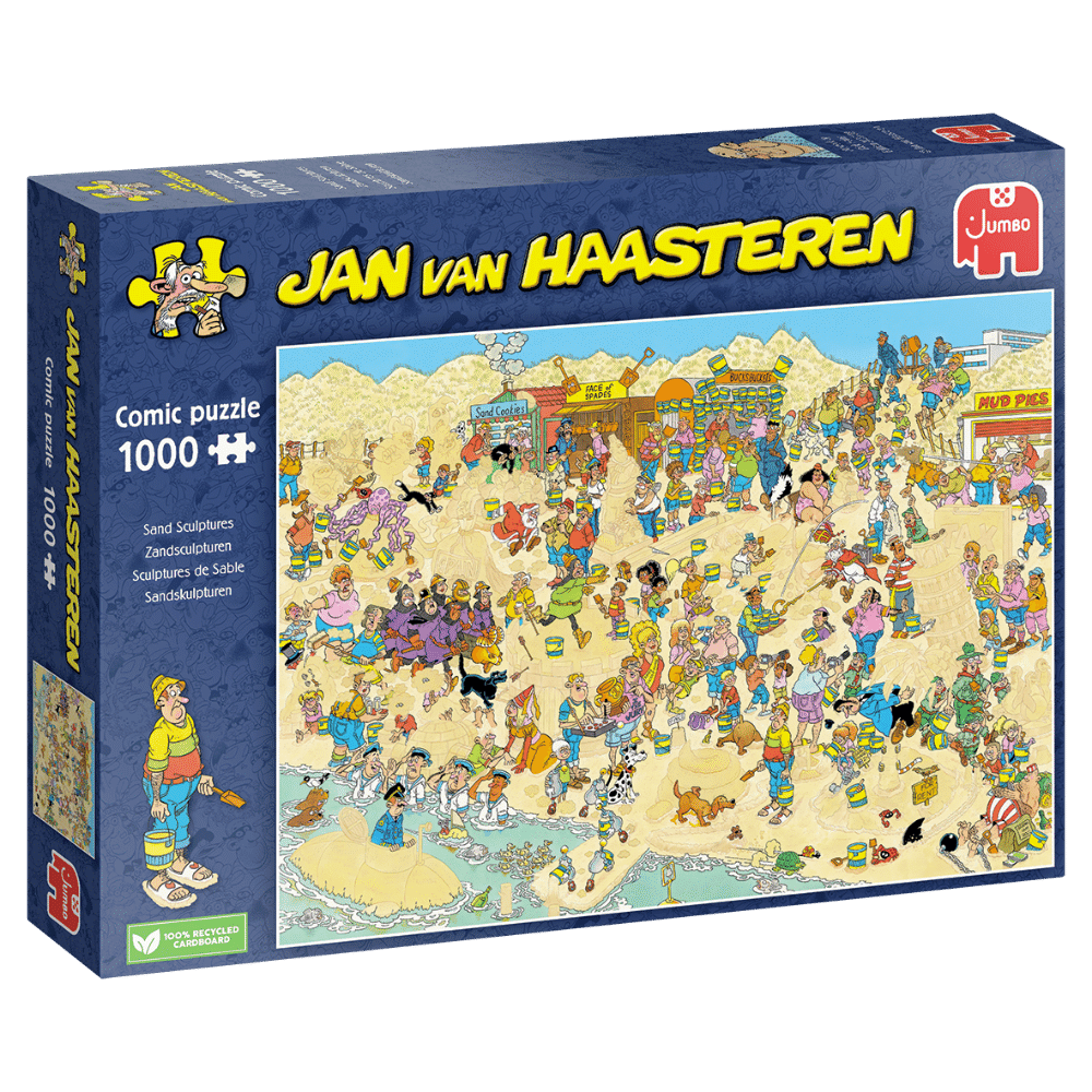 Adult sand sculpture puzzle by Jan van Haasteren featuring intricate sand art and detailed designs for puzzle enthusiasts.