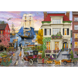 Adult puzzle by Schmidt featuring a detailed ship in the harbor scene, with vibrant colors and intricate maritime details.