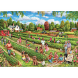 Falcon de luxe adult puzzle featuring a vibrant strawberry picking scene with ripe strawberries and lush greenery.