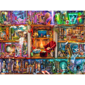 Ravensburger adult puzzle titled The Grand Library featuring a detailed 2D illustration of a historic library interior.