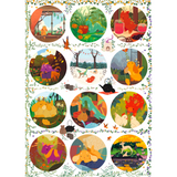 Adult jigsaw puzzle featuring The Tea Dragon Society with colorful circle designs, by Renegade Game Studios.