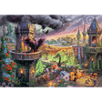 Adult puzzle featuring Thomas Kinkade's Maleficent artwork, 1000-piece Schmidt brand jigsaw puzzle, vibrant and detailed image.