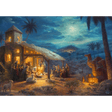 Adult puzzle featuring Thomas Kinkade's Spirit, The Nativity scene, with detailed holiday nativity artwork by Schmidt.